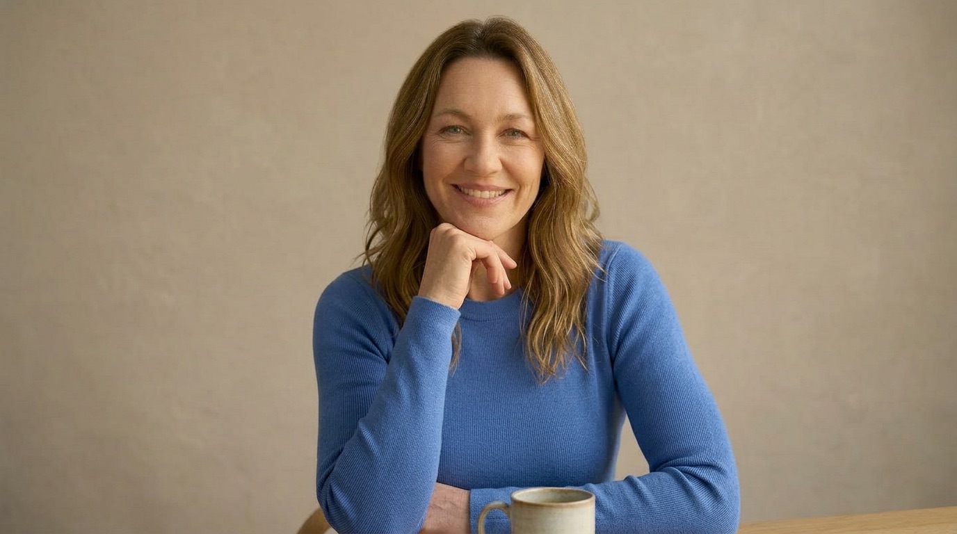 Jane wearing a blue sweater, the brand image for Real Life Real Beauty